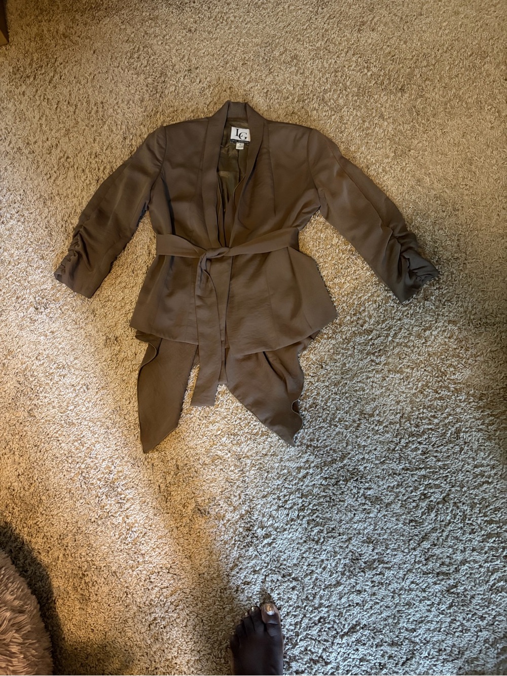 2 PC Greenish Brownish  Draped Tie-Waist scarf Jacket and pants